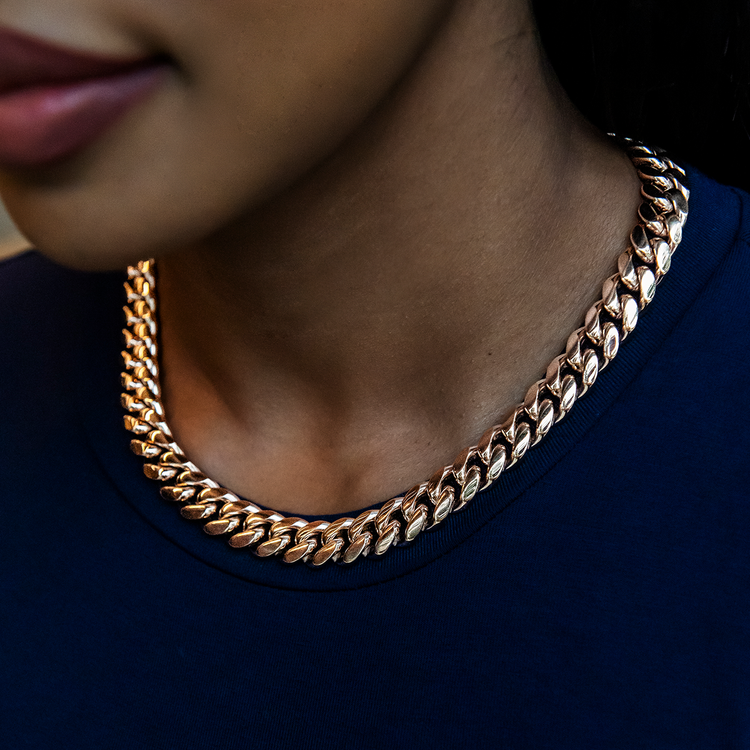 12MM GLD Signature Cuban Necklace | Rose Gold Luxury