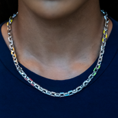 Enamel Box Chain Necklace - White Gold