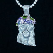 Large Diamond Portrait of Jesus Royal Stones Pendant - White Gold