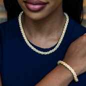 Diamond Rope Necklace + Bracelet Bundle in Yellow Gold- 8mm