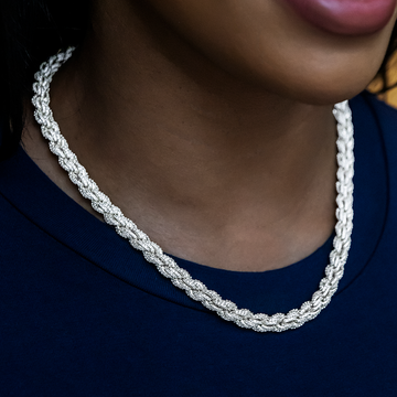 Diamond Rope Necklace in White Gold- 8mm