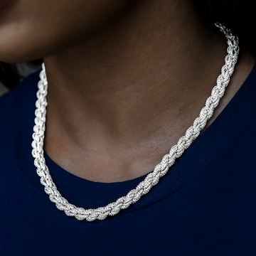 Collar de cuerda de diamante en oro blanco - 8 mm
