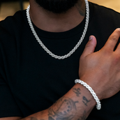 Diamond Rope Chain + Bracelet Bundle in White Gold- 8mm