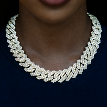 Diamond Prong Cuban Necklace in Yellow Gold- 19mm