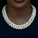 Diamond Prong Cuban Necklace in Yellow Gold- 19mm