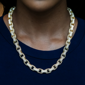 Diamond Box Link Necklace in Yellow Gold- 9mm