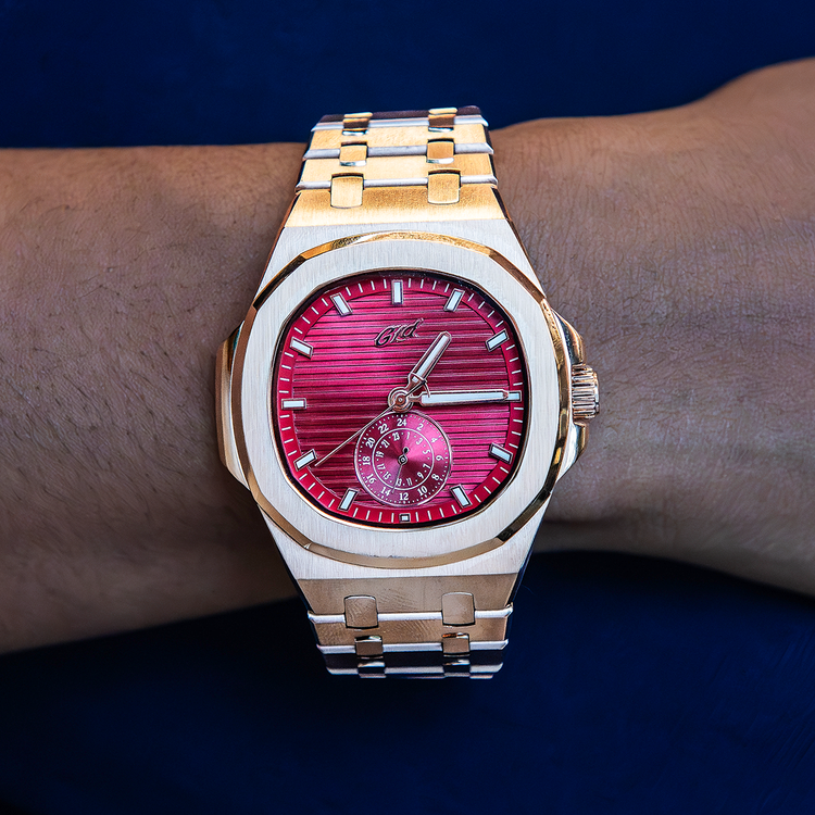 39MM Visionary Watch in Rose Gold with Chocolate & Red Dial | GLD
