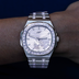 Reloj con correa de piedra rosa helada Visionary de 39 mm - Oro blanco