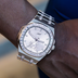 Reloj con correa de piedra rosa helada Visionary de 39 mm - Oro blanco
