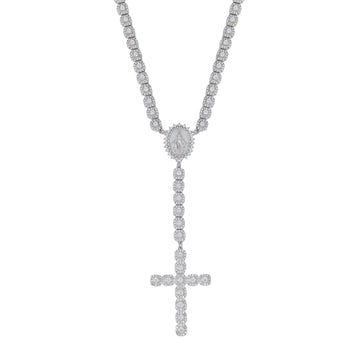 Women's Moissanite Micro Clustered Rosary Chain Necklace in White Gold Vermeil