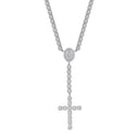 Men's Moissanite Micro Clustered Rosary Chain Necklace in White Gold Vermeil