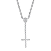 Men's Moissanite Micro Clustered Rosary Chain Necklace in White Gold Vermeil