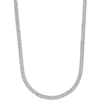 Men's 6MM Micro Diamond Prong Moissanite Cuban Chain Necklace in White Gold Vermeil