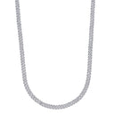 Women's 6MM Micro Diamond Prong Moissanite Cuban Chain Necklace in White Gold Vermeil