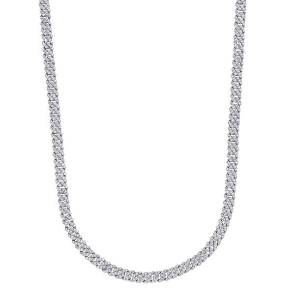 Micro Diamond Prong Moissanite Cuban Chain Necklace in Sterling Silver - 6MM