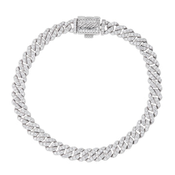 Men's 6MM Micro Diamond Prong Moissanite Cuban Bracelet in White Gold Vermeil