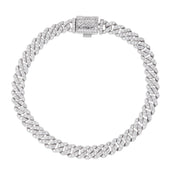 Men's 6MM Micro Diamond Prong Moissanite Cuban Bracelet in White Gold Vermeil