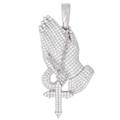 Women's Moissanite Praying Hands Pendant in White Gold Vermeil