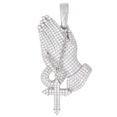 Moissanite Praying Hands Pendant in Sterling Silver