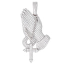 Moissanite Praying Hands Pendant in Sterling Silver