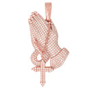 Colgante de manos orando de moissanita para hombre en vermeil de oro rosa