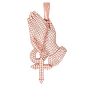 Men's Moissanite Praying Hands Pendant in Rose Gold Vermeil