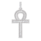 Men's Moissanite Ankh Cross Pendant in White Gold Vermeil