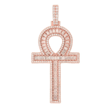 Men's Moissanite Ankh Cross Pendant in Rose Gold Vermeil