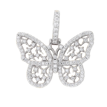 Women's Moissanite Small Butterfly Pendant in White Gold Vermeil