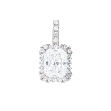 Women's Moissanite Micro Diamond Stone Pendant in White Gold Vermeil
