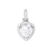 Women's Moissanite Micro Iced Heart Pendant in White Gold Vermeil