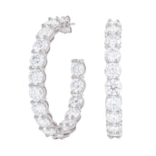 Women's 4MM Moissanite Eternity Hoop Earrings in White Gold Vermeil