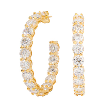 Women's 4MM Moissanite Eternity Hoop Earrings in Yellow Gold Vermeil
