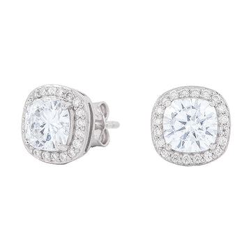 Men's Cushion Cut Moissanite Earrings in White Gold Vermeil