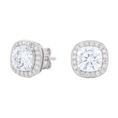Men's Cushion Cut Moissanite Earrings in White Gold Vermeil