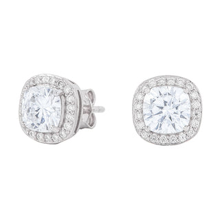 Men's Cushion Cut Moissanite Earrings in White Gold Vermeil