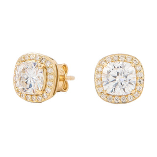 Men's Cushion Cut Moissanite Earrings in Yellow Gold Vermeil