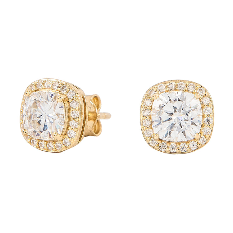 Men's Cushion Cut Moissanite Earrings in Yellow Gold Vermeil