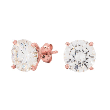 Women's 8MM Round Cut Moissanite Diamond Stud Earrings in Rose Gold Vermeil