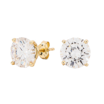 Women's 8MM Round Cut Moissanite Diamond Stud Earrings in Yellow Gold Vermeil