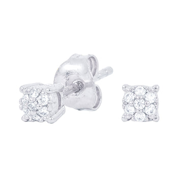 Men's 3MM Pave Round Moissanite Stud Earrings in White Gold Vermeil