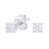 Men's 3MM Pave Round Moissanite Stud Earrings in White Gold Vermeil