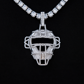 Iced Catchers Mask Baseball Pendant in White Gold