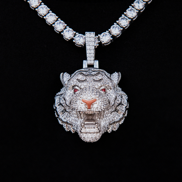 Iced Tiger Pendant in White Gold