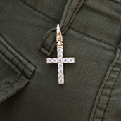 Diamond Cross Clip On Pendant - Yellow Gold