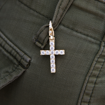 Diamond Cross Clip On Pendant - Yellow Gold