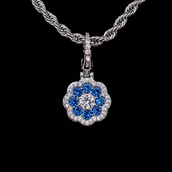 Blue Flower Clip On Pendant - White Gold