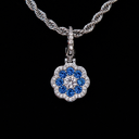 Colgante de flor azul con clip - Oro blanco