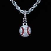 Iced Baseball Clip On Pendant in White Gold