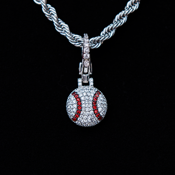 Iced Baseball Clip On Pendant in White Gold